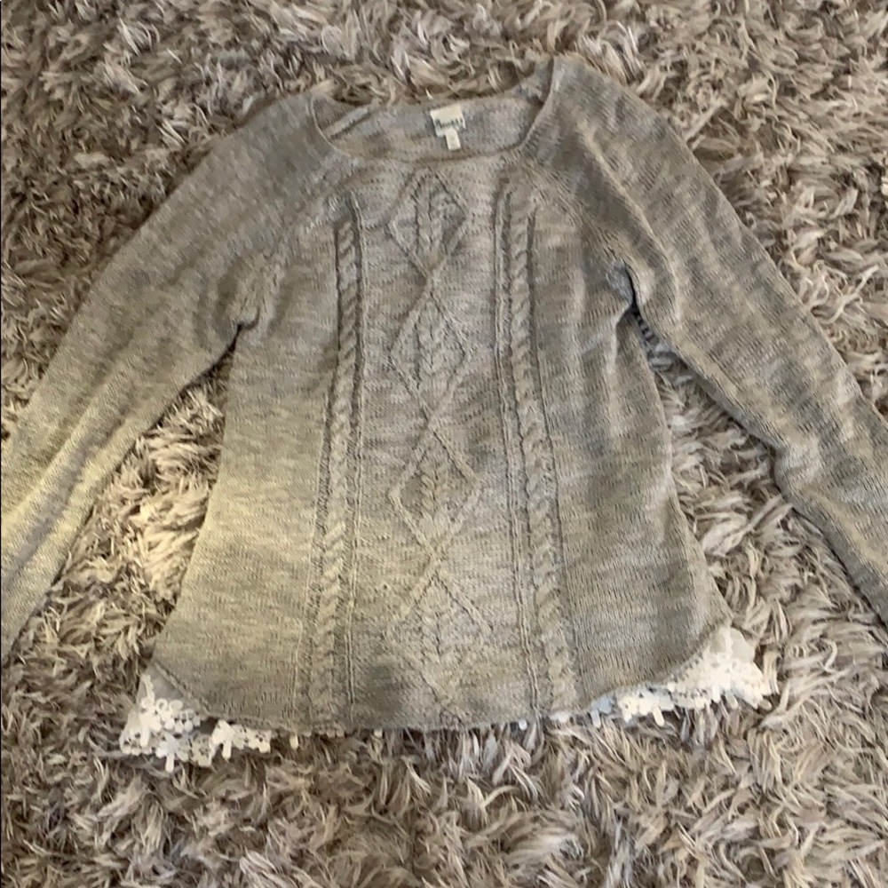 Grey sweater with lace detailing